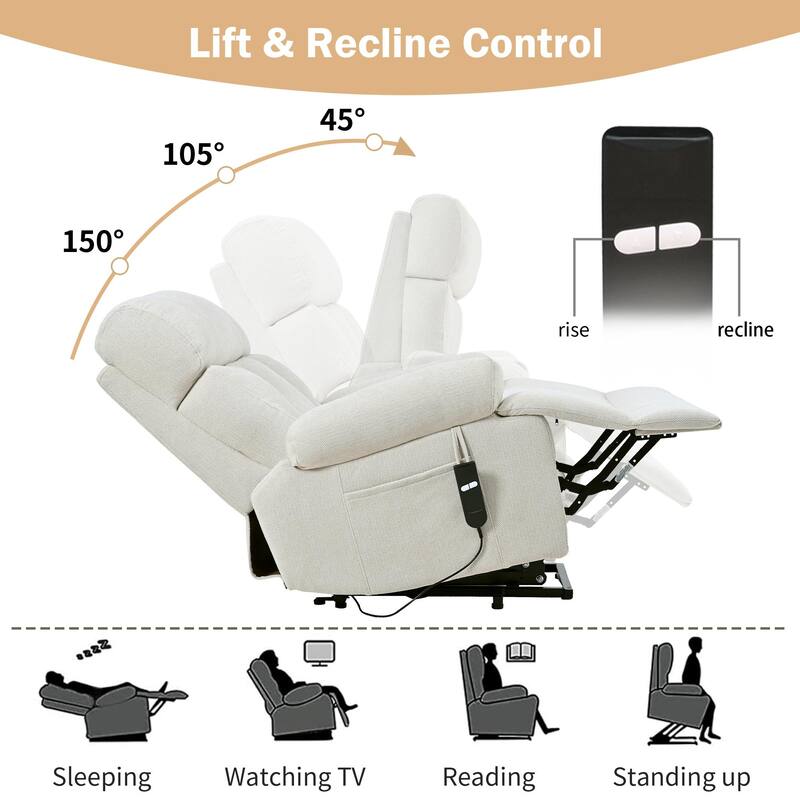 Oversized Power Lift Recliner Chair For Elderly,Reclining Sofa Chair With Remote Control,Side Pocket,Spacious Seat