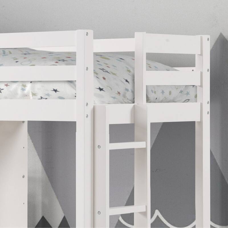Furniture of America Aurelian Modern Twin 4-in-1 White Solid Pinewood Loft Bed with Bookcase, Desk and Convertible Bench