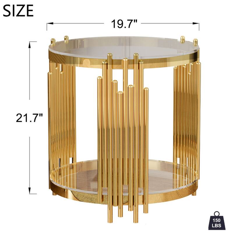 Modern Gold & Steel Round Coffee Table with 8mm Tempered Glass for Living Room