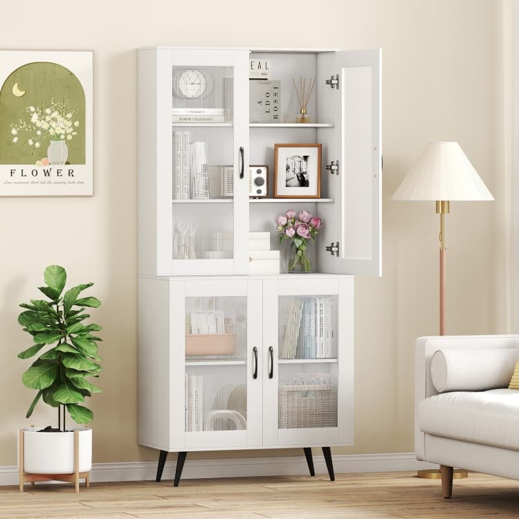 Engineered Wood and Metal Pantry Cabinet with Adjustable Shelves - 31.5" x 16" x 70.5"