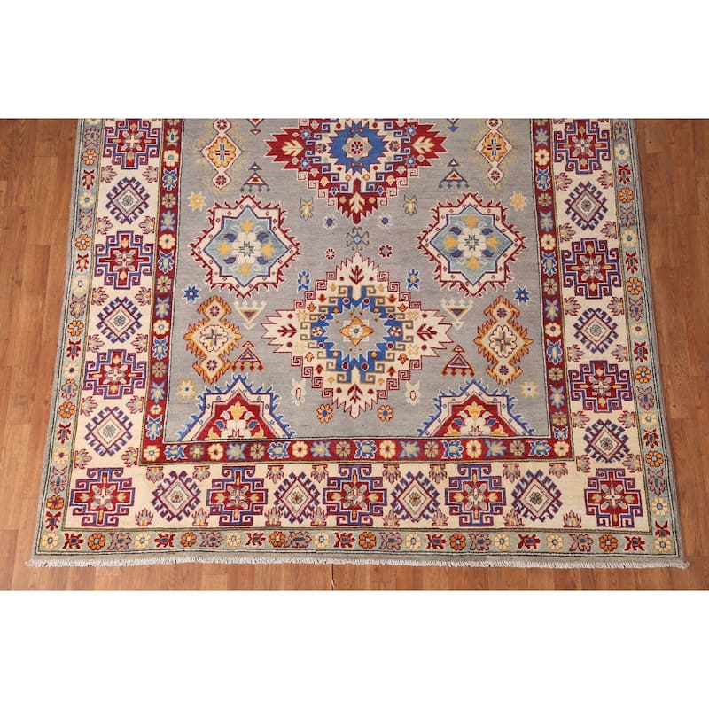 Gray Kazak Living Room Area Rug Hand-Knotted Wool Carpet - 6'9" x 10'2"