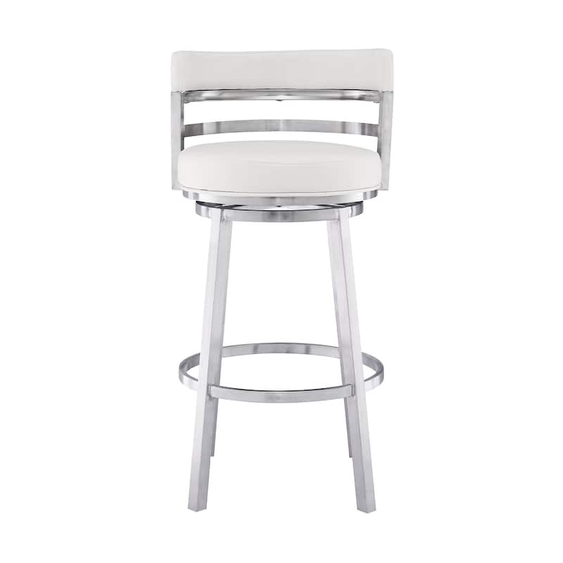 Leatherette Curved Back Counter Barstool with Swivel Mechanism, White