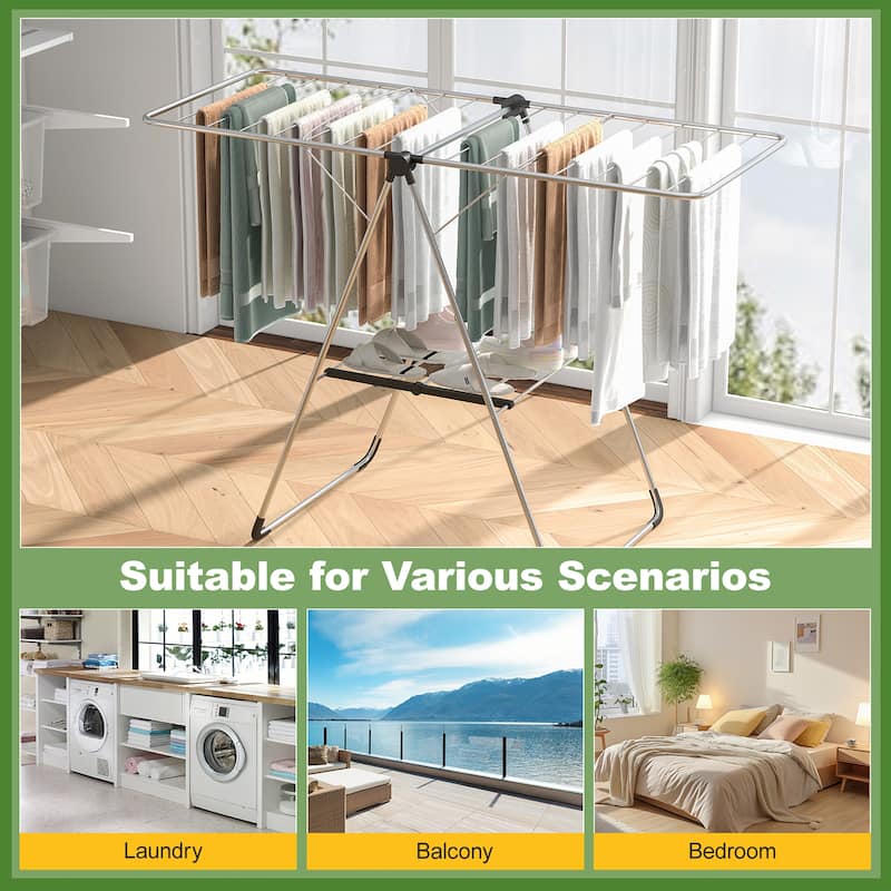 Gymax 2-Tier Laundry Drying Rack w/ Adjustable Wings Height Foot Pad