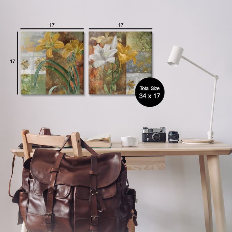Stupell Lilies & Vintage Tile Patterns Canvas Wall Art Design By Sasha (Set of 2)
