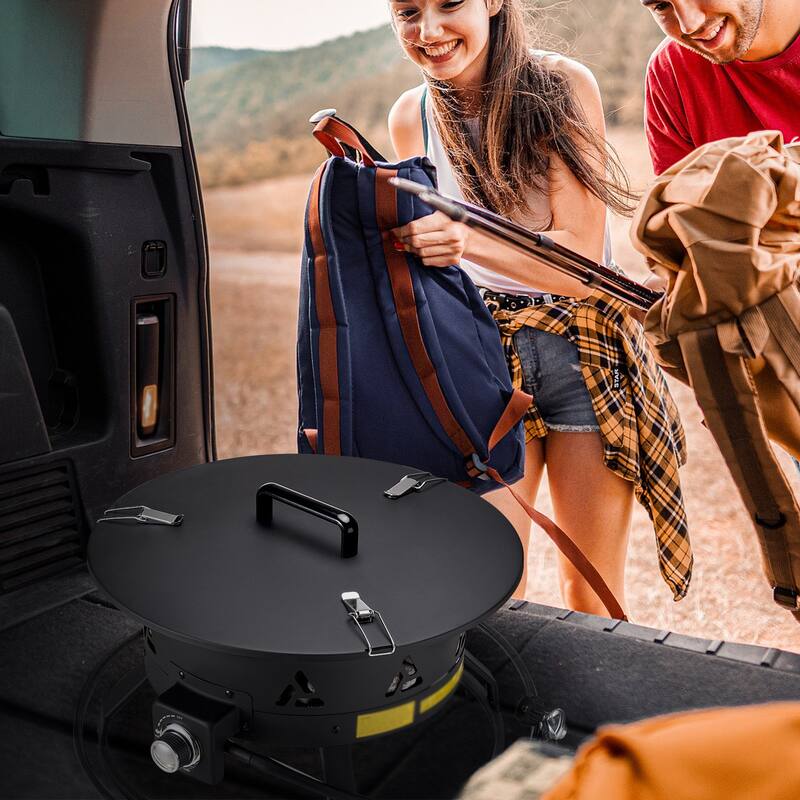 Black Steel Smokeless Propane Gas Fire Pit, Portable with Flame Control