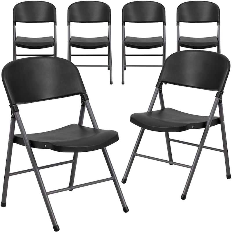 6 PK 330 lb. Capacity Plastic Folding Chair with Charcoal Frame