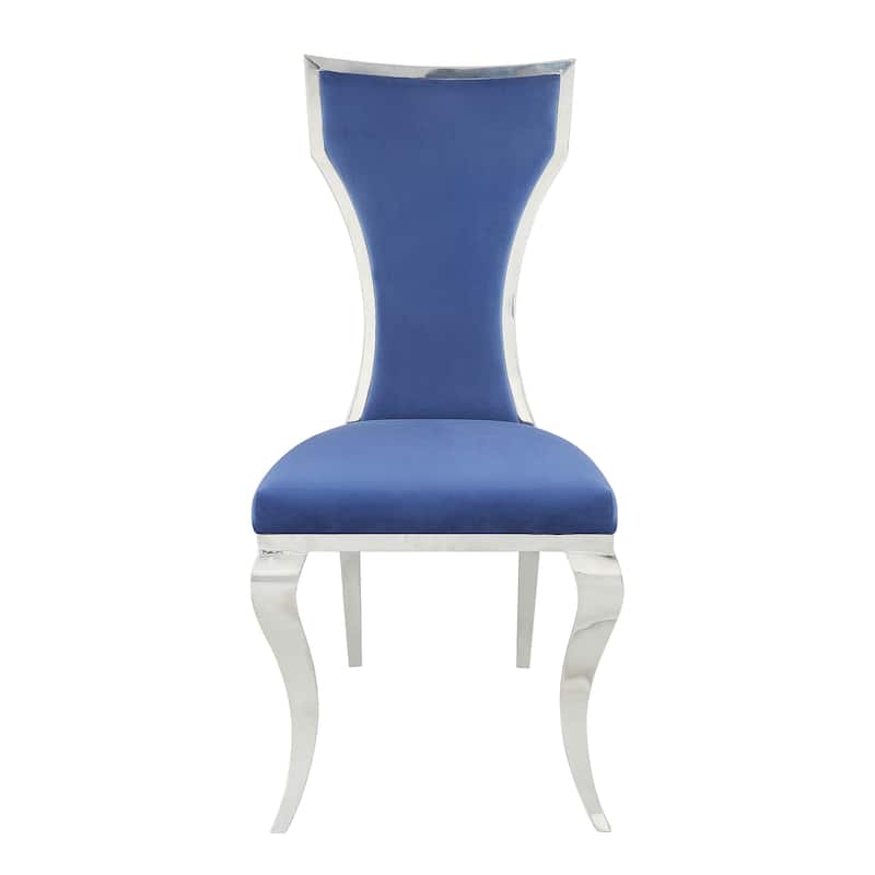 Tricia Blue and Silver Side Chairs with Metal Base (Set of 2)