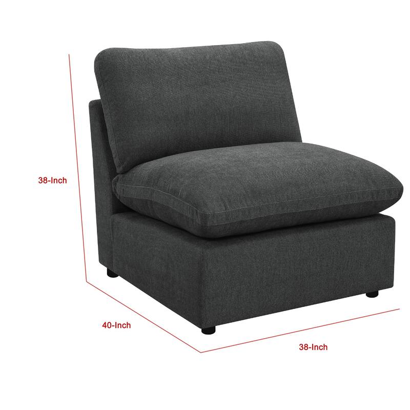 Biny Modular Armless Chair, Dark Gray, Plush Foam Cushions