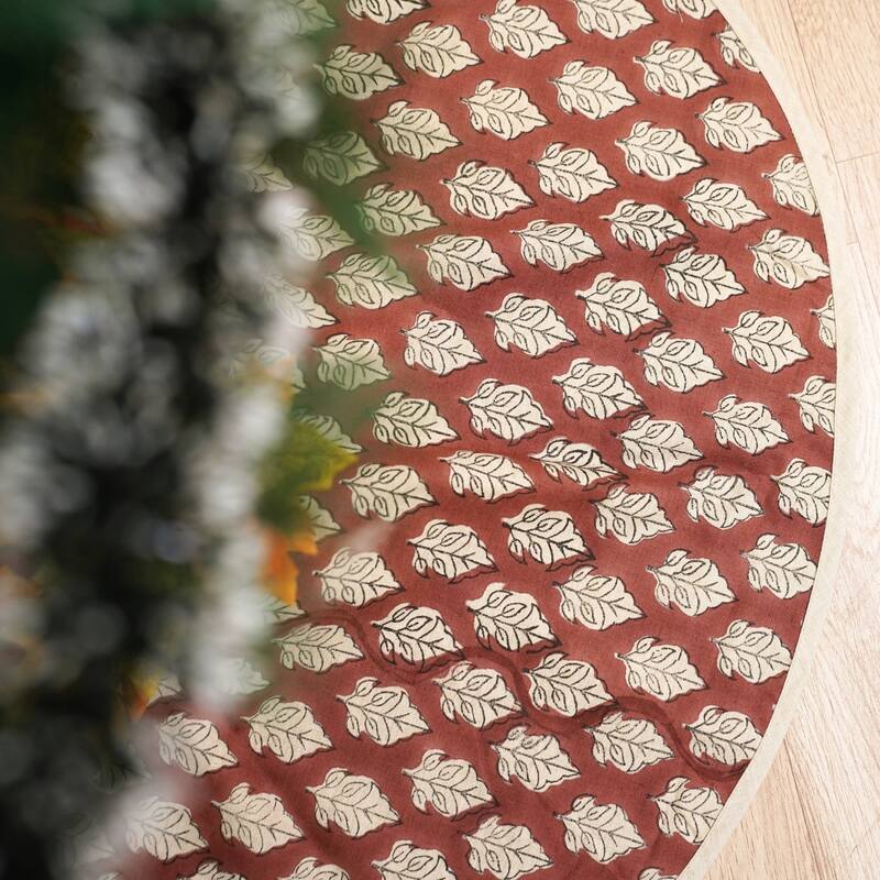 Fabdivine Block Print Linen Blend Home Decor Christmas Tree Skrit