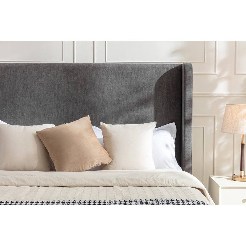 Queen Size Elegant Upholstered Bed with Wingback Headboard,No Box Spring Needed and Easy Assembly