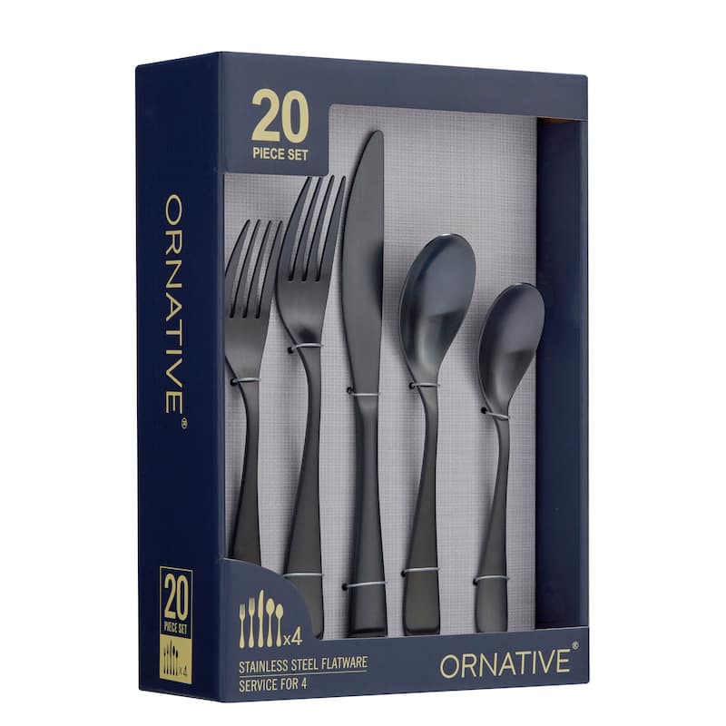 Ornative Percival 18/0 Stainless Steel 20 Pieces Flatware Set - 10.63" H x 6.69" W x 2.76" D