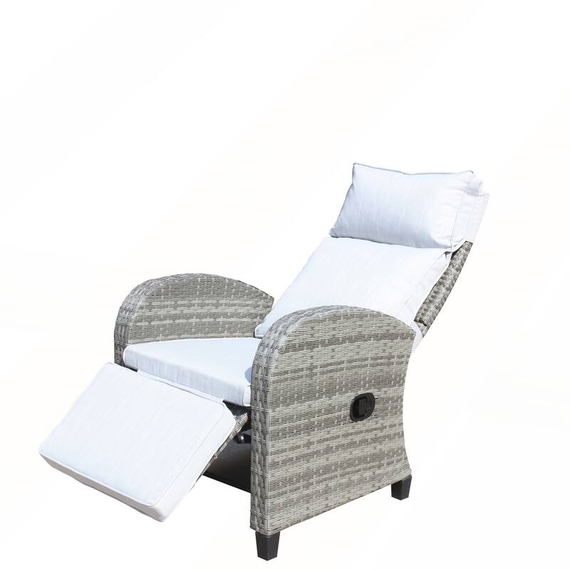 Outdoor Wicker Recliner Chair with Adjustable Backrest and Armrests