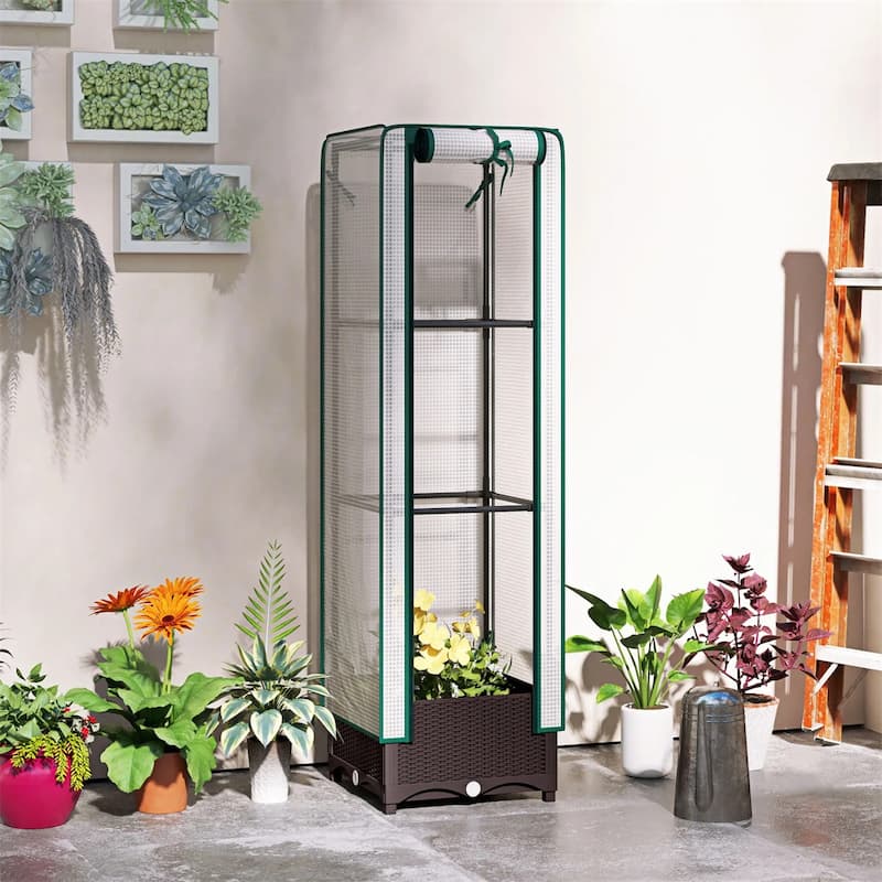 Raised Garden Bed with Plant Cage and Shade Cloth Cover and Open Bottom Planter for Vegetables