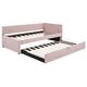 preview thumbnail 19 of 24, Twin Size Daybed Upholstered Platform Bed L-shaped Daybed with Horizontal Stripe Backrest and Trundle, Box Spring Not Required