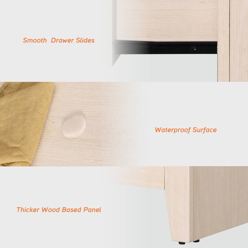 3-Tier Bookshelf with 3 Large Drawers, 74" Tall Farmhouse Bookcase with Wide Metal Handles, for Living Room, Office, Library - Beige - 31" Wide