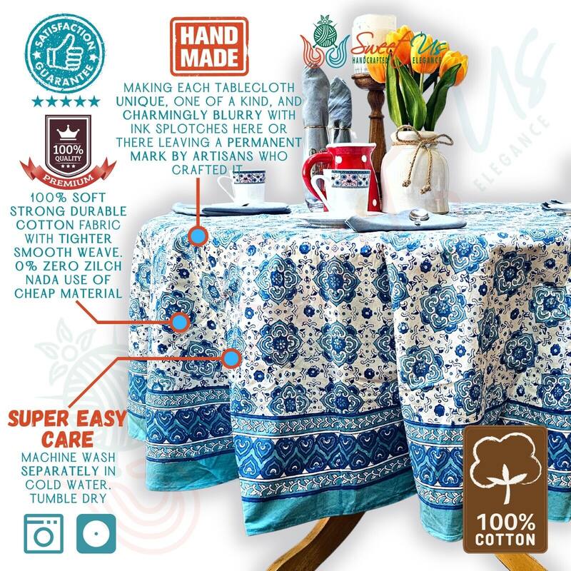 Cotton Springtime Splendor Tablecloth Collection, Ice Blue