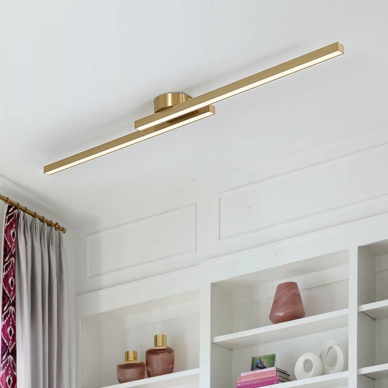 Contemporary 2-Light Black Linear Dimmable LED Vanity Wall Lamp - 47 Inches - 3CCT - Brass