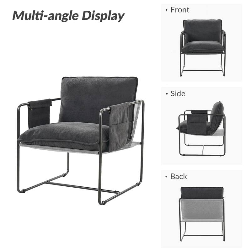 Rebeca Modern Metal Frame Arm Chair with Storage Pockets Set of 2 by HULALA HOME