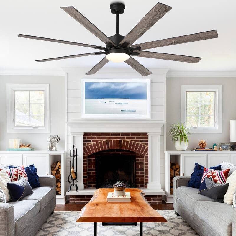 Cusp Barn 72 Inch Farmhouse Indoor Walnut Wood Reversible 8-Blade Quiet DC Motor LED Ceiling Fan with Lights and Remote