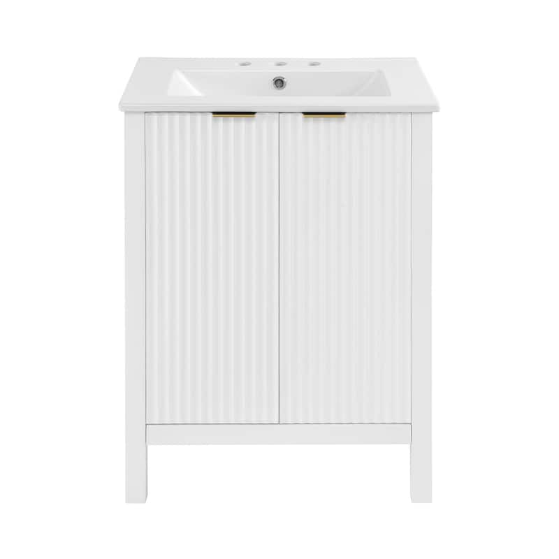Bastille 24 In. White Bathroom Vanity With White, 3-Hole Ceramic Sink Top