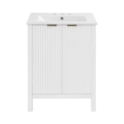 Bastille 24 In. White Bathroom Vanity With White, 3-Hole Ceramic Sink Top