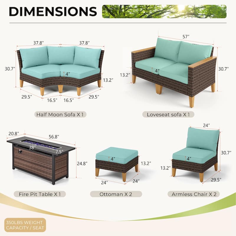 6-11 Piece Patio Outdoor Wicker Sectional Sofa Half-Moon Furniture Set Large Seating Conversation Sets with Fire Pit Table