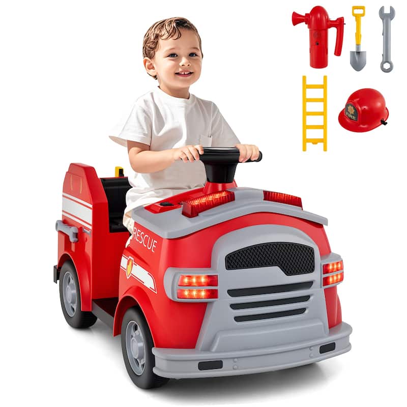 12V Kids Electric Ride On Car with Steering Wheel, Pedal, Music, Safety Belt and Toy Accessories - 19" × 34" × 20.5" - Red
