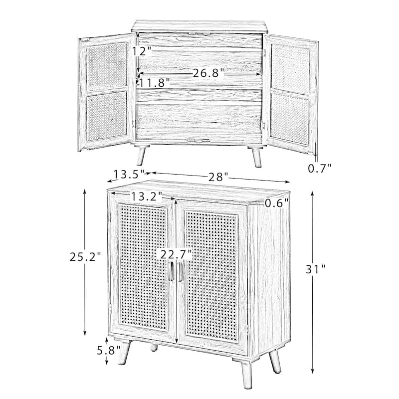 Woodland Multifunctional Rattan-Accented 2-Door Storage Stackable Buffet Cabinet with Solid and Wood Frame by HULALA HOME