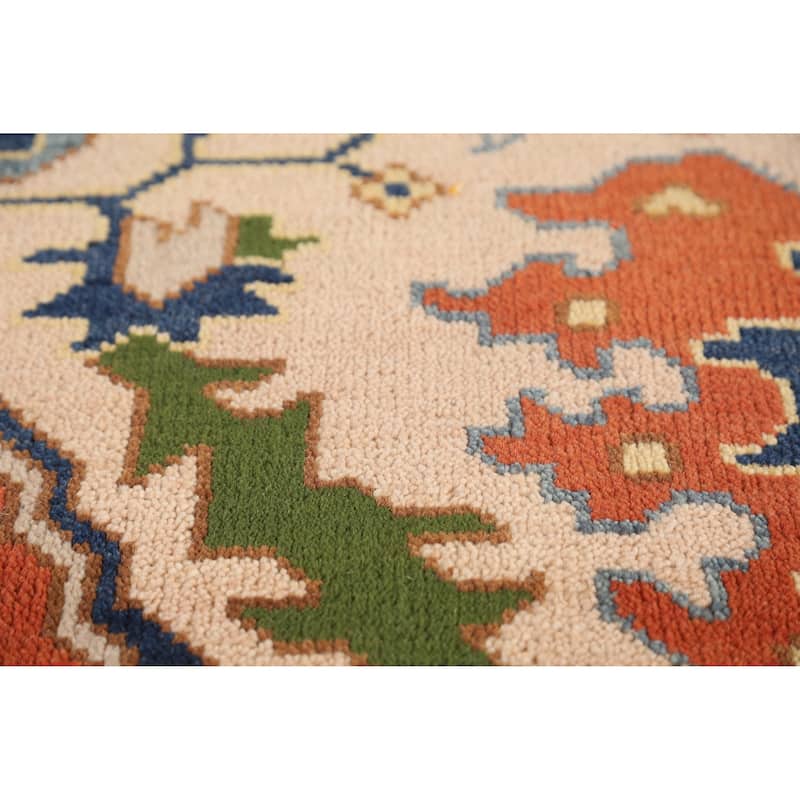 Peach Geometric Heriz Serapi Indian Area Rug Hand-Knotted Wool Carpet - 8'11" x 11'8"