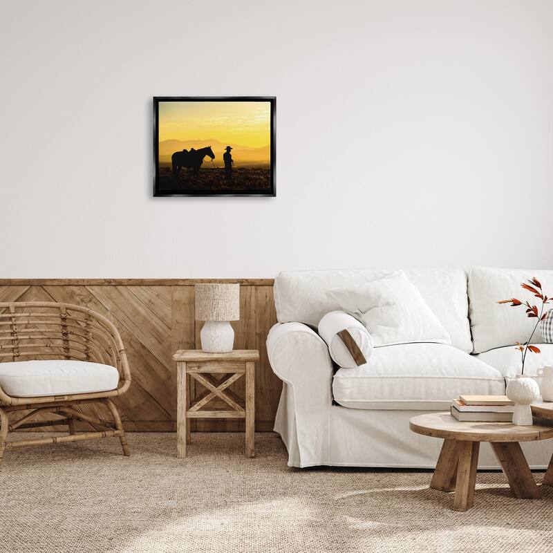 Stupell Cowboy Sunset Landscape Framed Floater Canvas Wall Art Design by PBurchettePhoto