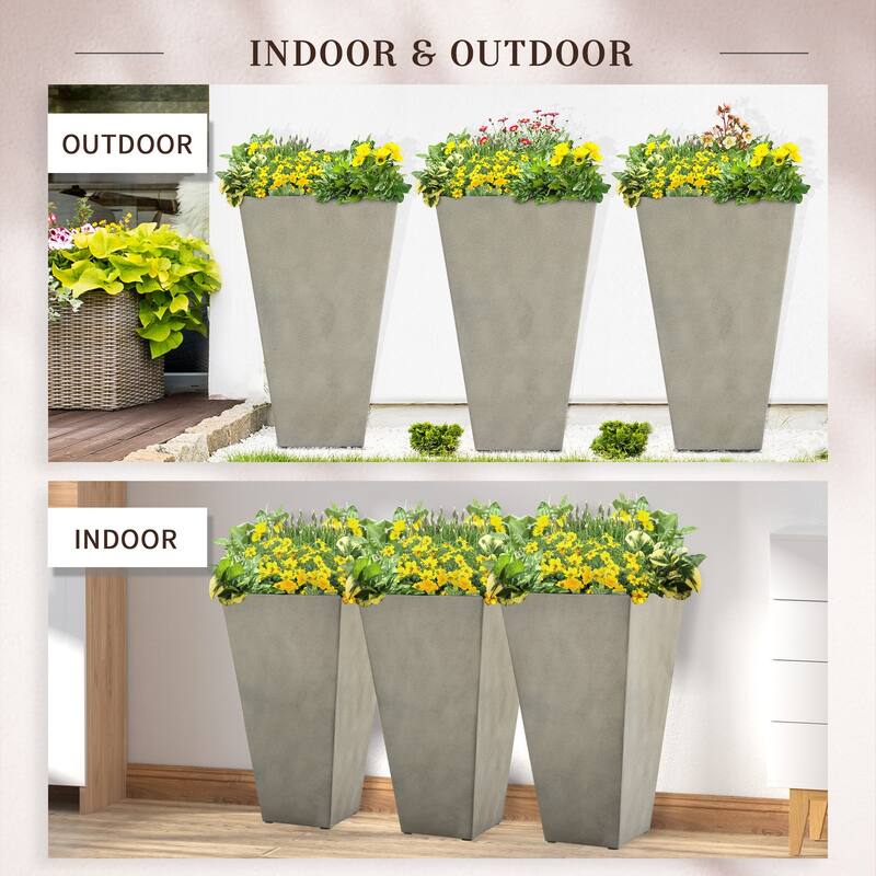 Tall Planters with Drainage Hole Outdoor Flower Pots, Indoor Planters Set of 3