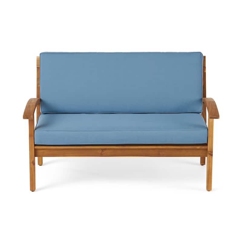 Acacia Wood Loveseat with Coffee Table Set 51W Outdoor Patio Water Resistant Cushions