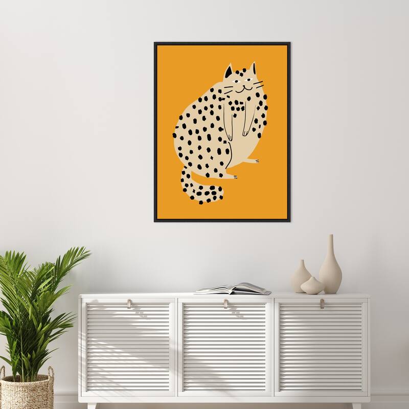 Spotted Cat Delight by Little Dean Framed Canvas Wall Art