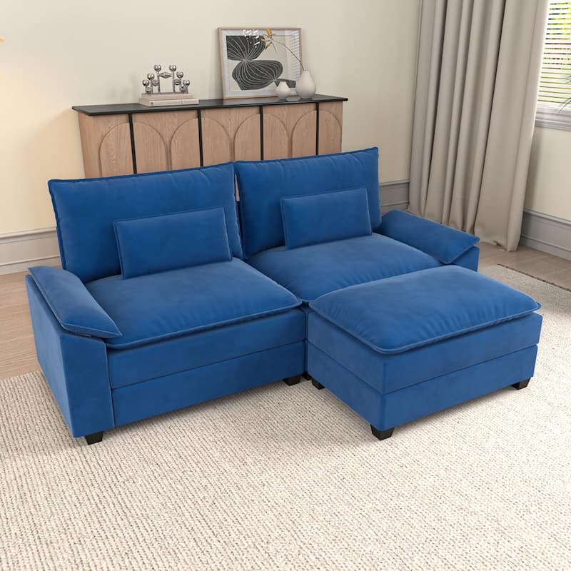 Kullavik Cloud Chenille L-Shaped Sofa, Modular Sectional Sofa with Ottoman, Throw Pillows and Double Layered Cushion