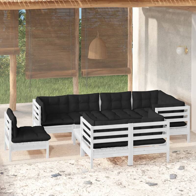 vidaXL Solid Pinewood Patio Lounge Set 9 Piece with Cushions Multi Colors