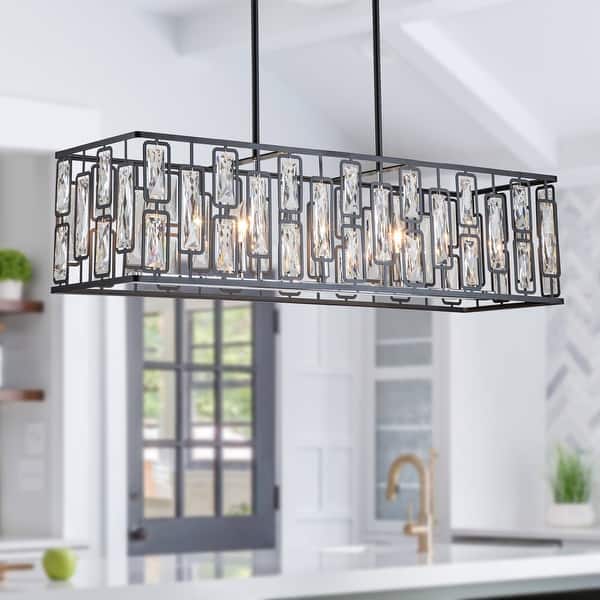 5-Light Black Finish Rectangular Crystal Island Chandelier ...
