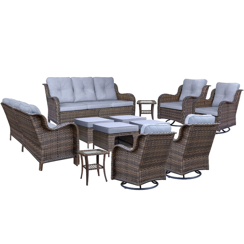 12 Piece Outdoor Wicker Patio Furniture Seating Set with Swivel Chairs
