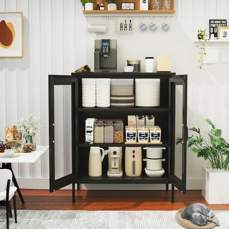 Powder Coated Steel Storage Cabinet with Adjustable Shelves Magnetic Lock Doors - 15.75"D x 31.5"W x 39.96"H