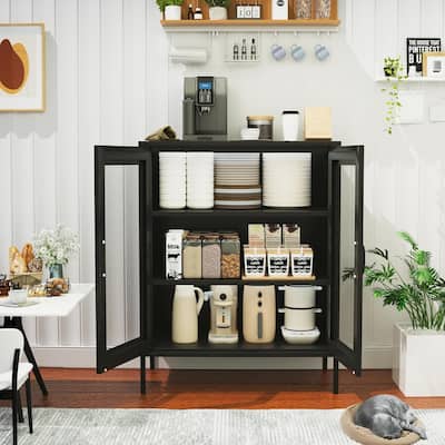 Powder Coated Steel Storage Cabinet with Adjustable Shelves Magnetic Lock Doors - 15.75"D x 31.5"W x 39.96"H