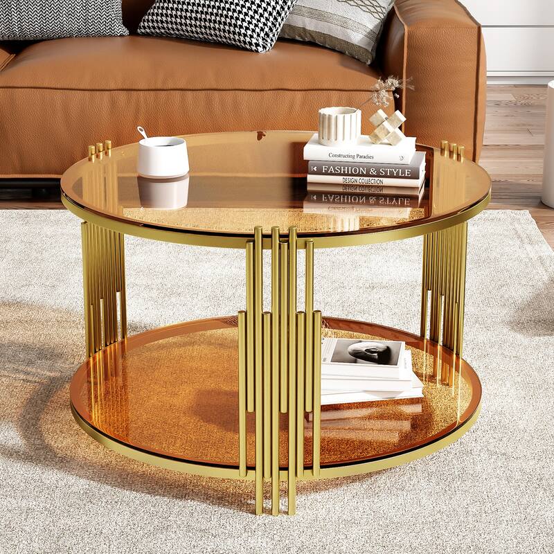 Coffee Table Round Room Table, Stainless Steel Irregular Leg Tempered Glass Top