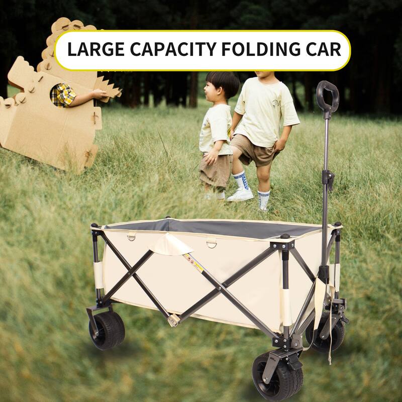 Collapsible Utility Wagon - 360° Rotating Wheels, Steel Frame, 200 lb Load, Compact Storage