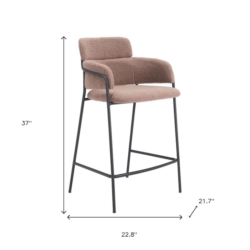 HomeRoots Set of Two 26" Brown and Black Faux Shearling and Steel Counter Height Bar Chairs