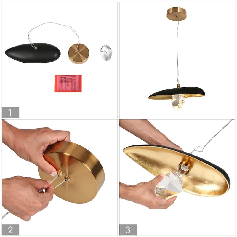 Modern LED 1-Light Pendant Crystal Industrial Island Lights for Kitchen Island - Black