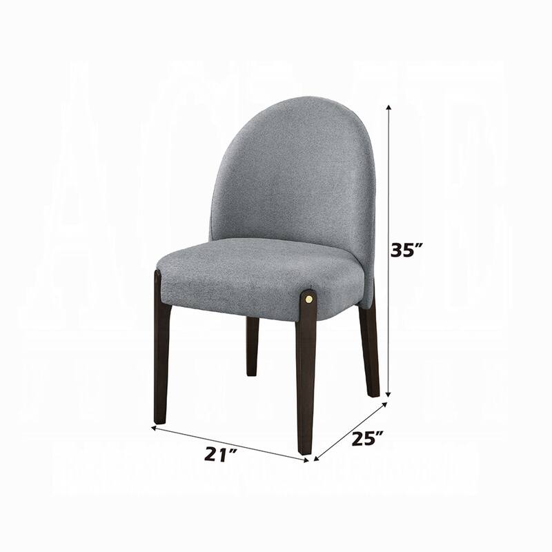 Jeh Side Dining Chair Set of 2, Gray Chenille, Espresso Brown Wood