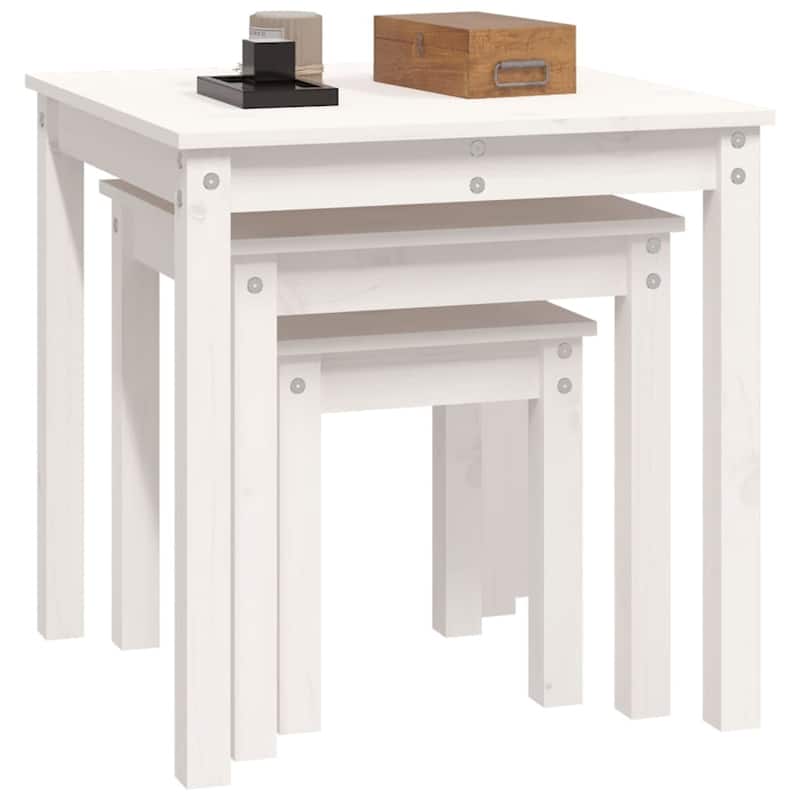 vidaXL Nesting Table White Solid pine wood Small Stackable - 21.7 x 21.7 x 21.7 in