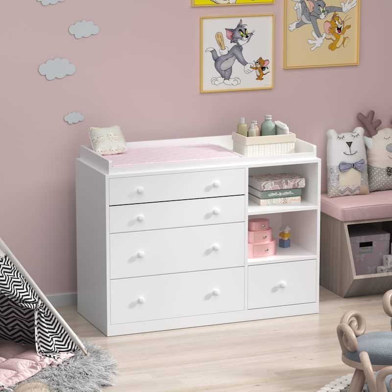 5-drawer Dresser Changing Table Large Dresser Chest 2-Shelves Cabinet