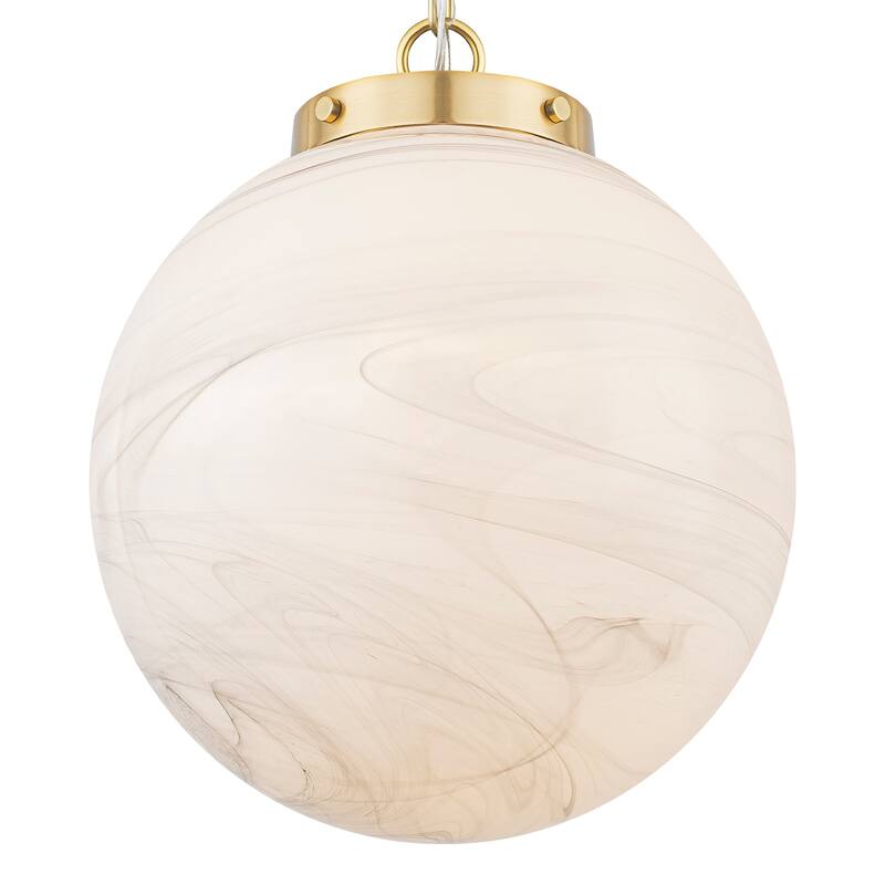 Brushed Gold Pendant Light with Marbled Glass Globe Kitchen Bedroom - Dia.11.81-in