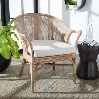 SAFAVIEH Dustin Coastal Rattan Accent Chair with Cushion - 28.2" W x 27.2" L x 33.1" H