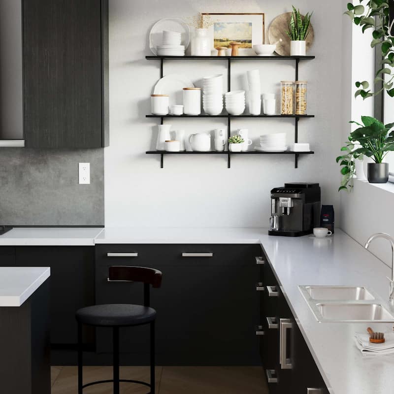 Wallniture Turin 48" Black Floating Wall Shelf with Adjustable Brackets, Hanging Shelves, Wall Mounted, Boho Decor, Tier Options - 3 Boards - 3 Tier