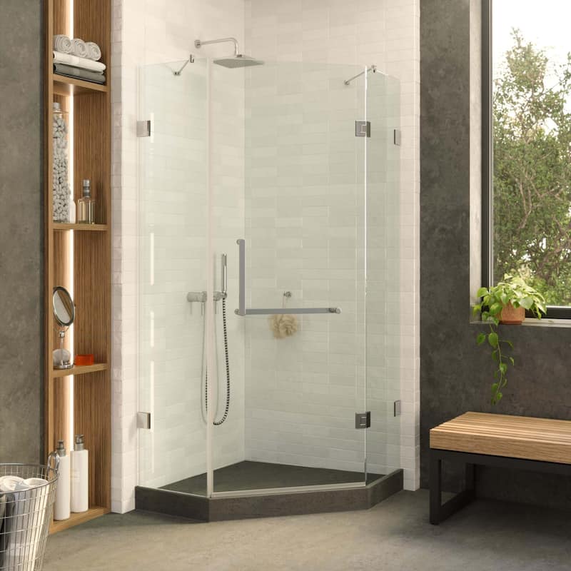 Fine Fixtures Shower Enclosure Neo Angle Frameless Tempered Glass - 34" x 34" - Polished Chrome